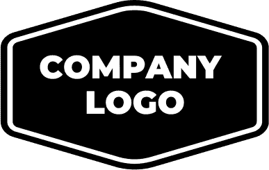 A black hexagonal logo with a white border and the words "COMPANY LOGO" in bold, white capital letters centered inside.