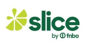 Logo of "slice by fnbo" featuring a lime green slice graphic and dark green text on a white background.